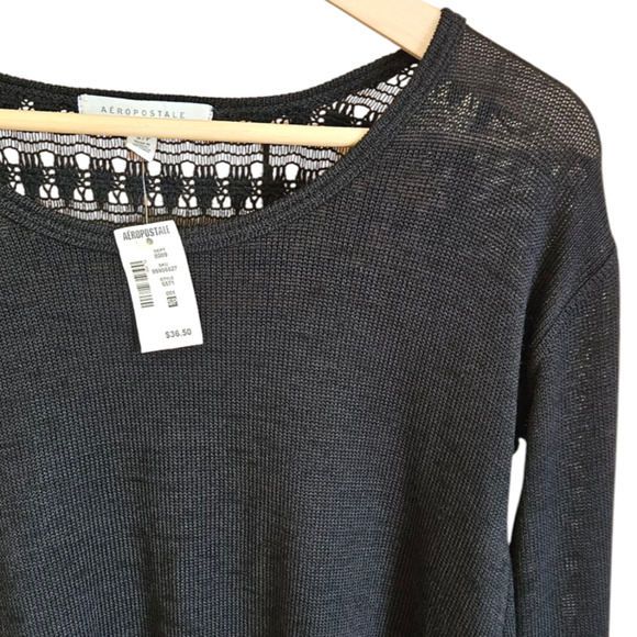 NEW! Aeropostale Women's Crochet Back Long Sleeve Shirt Black Small - Picture 4 of 9